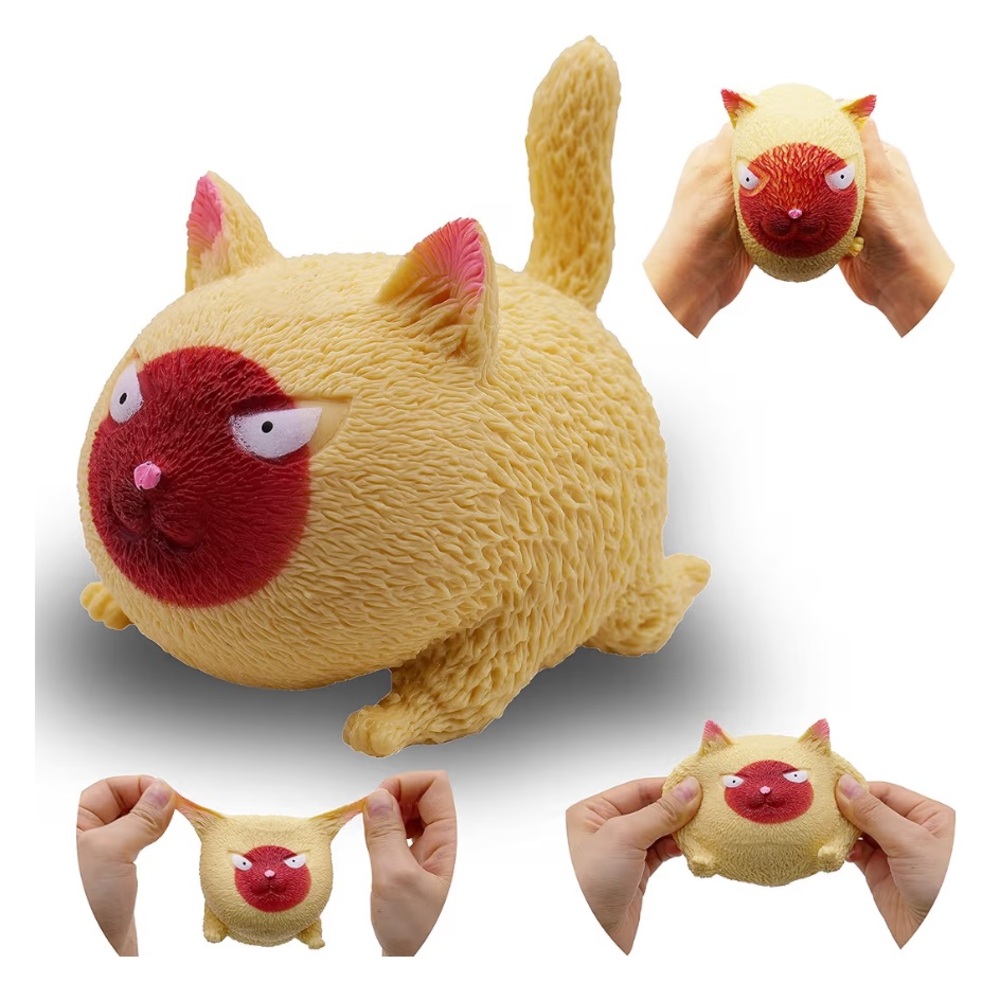 Pudgiez Cat Easy Squeezy Plush Squishy - Yellow & Brown - Picture 9 of 10